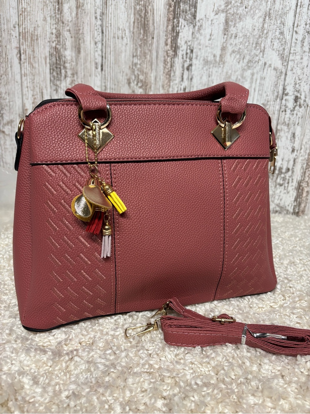Mauve Top-Handle  bag with Tassel Charm - Women's Satchel